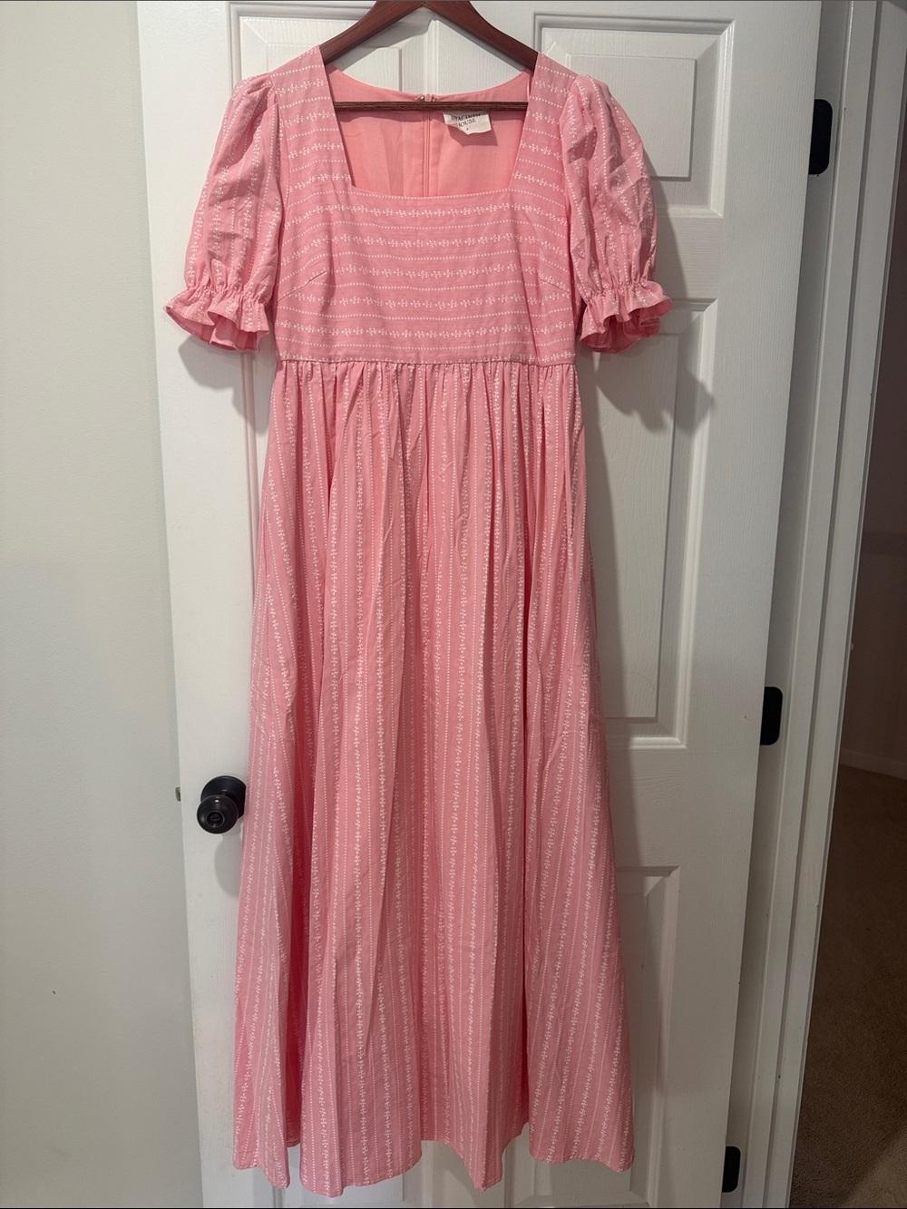 Women's Pink Square-Neck Maxi Dress with Puff Sleeves